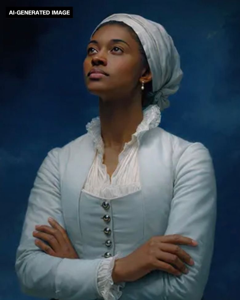 Trump's Freedom 250 gives the founders an AI glow 19 Phyllis Wheatley is the only black woman featured in the Freedom 250 gallery. Her sky-colored dress stands out from the uniform dark blue robe of the other portraits.