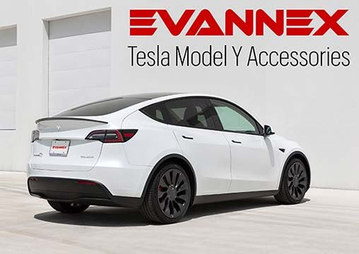 Tesla Model Y accessories from EVANNEX (sponsored banner).