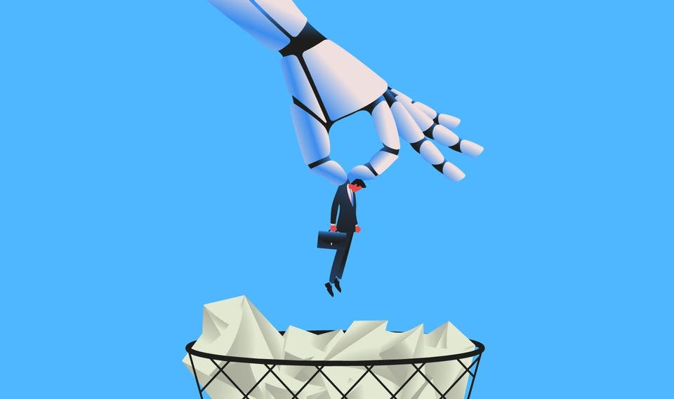 Giant robot throws man into a trash can