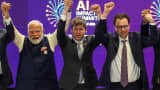 Indian Prime Minister Narendra Modi (left) with OpenAI CEO Sam Altman (center) and Anthropic CEO Dario Amodei at the AI ​​Impact Summit in New Delhi on February 19, 2026.