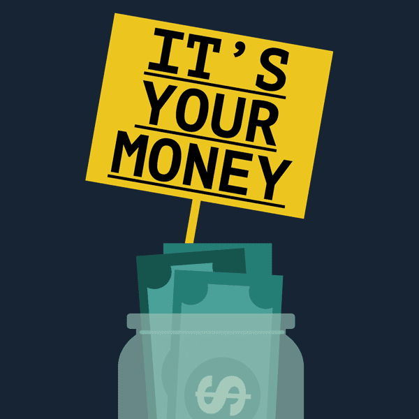 It's your money series badge, a jar of money