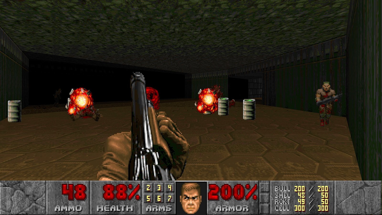 Doomguy fires a shotgun in DOOM 1