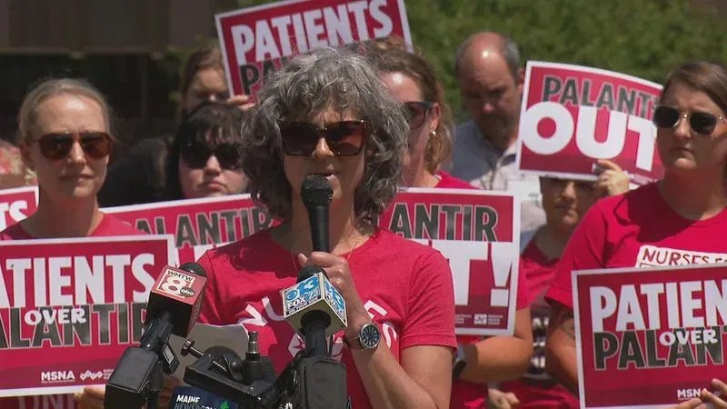 Maine nurses are protesting MaineHealth's ties to AI software company Palantir 5 Nurses protested Thursday against MaineHealth and its ties to Palantir, an AI software company known for defense and intelligence contracts. (WGME)