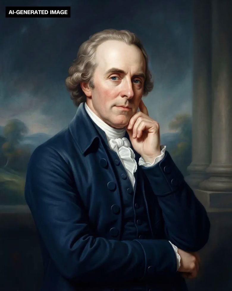 Trump's Freedom 250 gives the founders an AI glow 13 The AI-generated image of Dr. Benjamin Rush gives him flowing curls and a LinkedIn-ready standing pose.